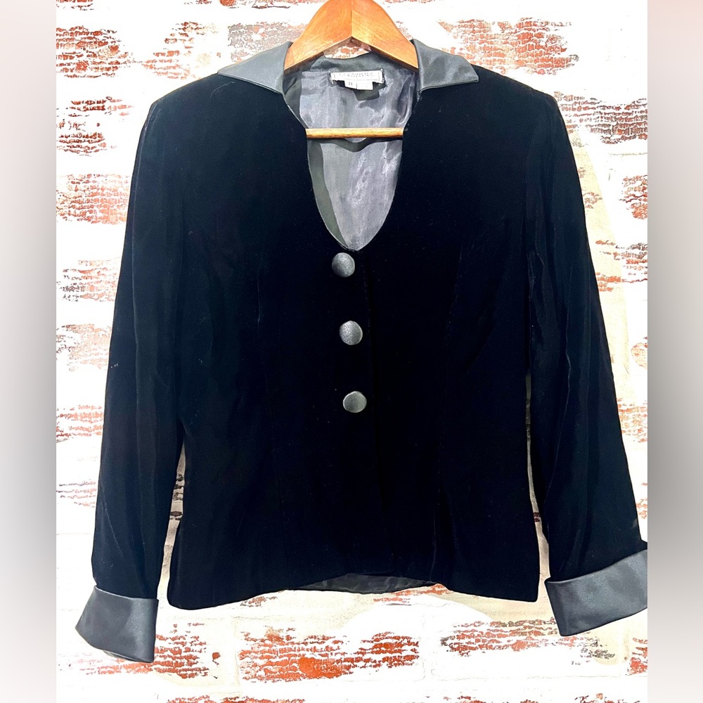 Vintage Bergdorf Goodman On The Plaza Velvet Blazer Jacket Satin Trim Sz 8